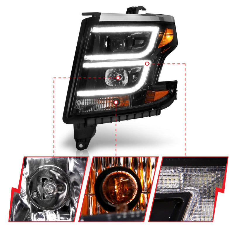 ANZO 2015-2020 Chevy Tahoe Projector Headlights Plank Style Black w/DRL ANZO Headlights  AXOPROS