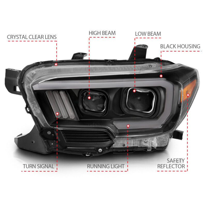 ANZO 2016-2017 Toyota Tacoma Projector Headlights w/ Plank Style Switchback Black w/ Amber ANZO Headlights  AXOPROS