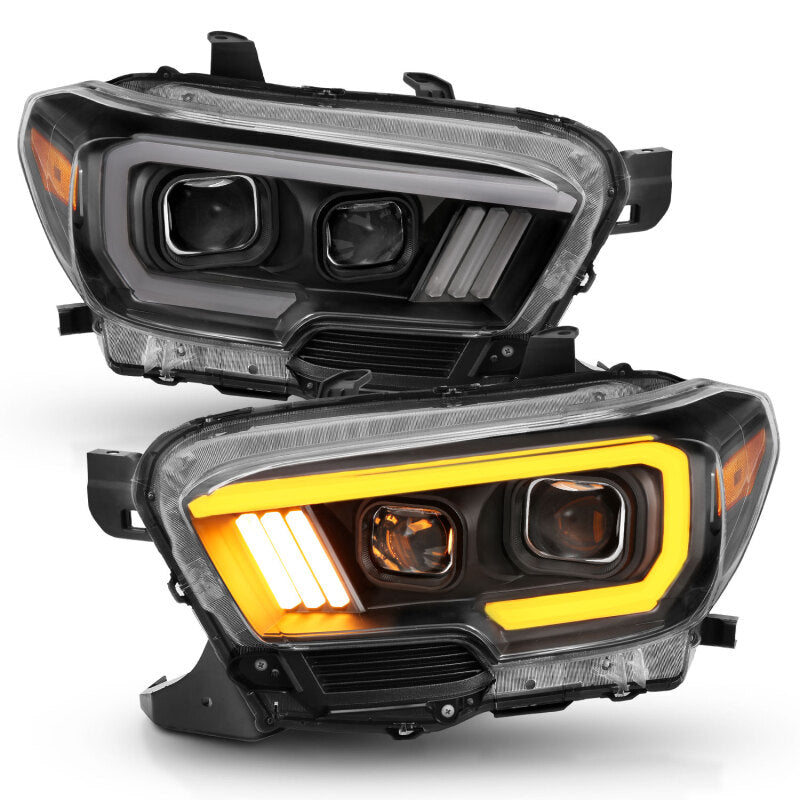 ANZO 2016-2017 Toyota Tacoma Projector Headlights w/ Plank Style Switchback Black w/ Amber w/ DRL ANZO Headlights  AXOPROS