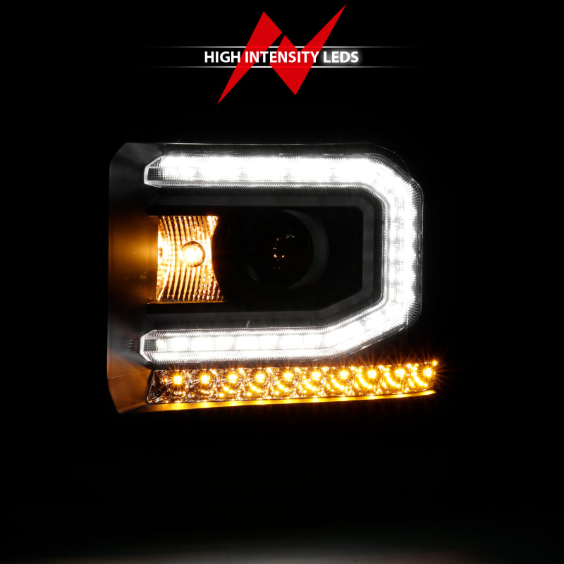 ANZO 2016-2019 Gmc Sierra 1500 Projector Headlight Plank Style Black w/ Sequential Amber Signal ANZO Headlights  AXOPROS