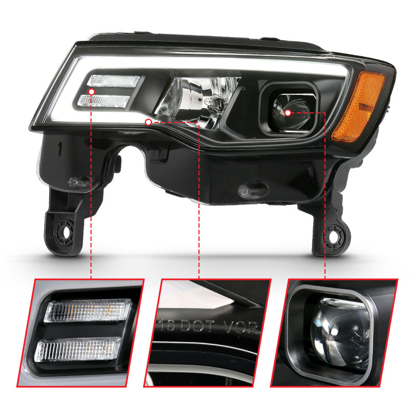 ANZO 2017-2018 Jeep Grand Cherokee Projector Headlights w/ Plank Style Switchback - Black w/ Amber ANZO Headlights  AXOPROS