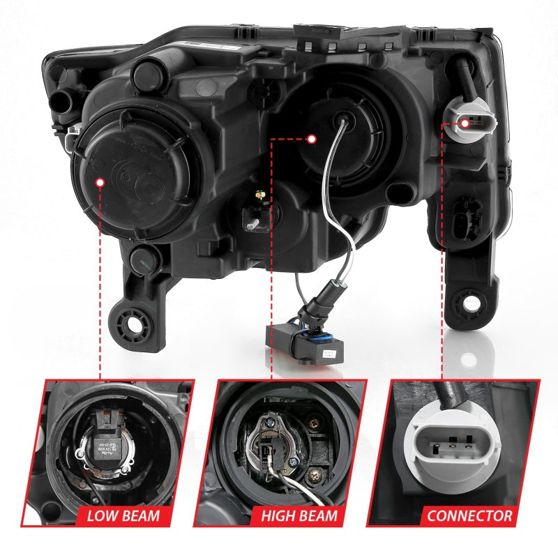 ANZO 2017-2018 Jeep Grand Cherokee Projector Headlights w/ Plank Style Switchback - Black w/ Amber ANZO Headlights  AXOPROS