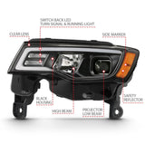 ANZO 2017-2018 Jeep Grand Cherokee Projector Headlights w/ Plank Style Switchback - Black w/ Amber ANZO Headlights  AXOPROS