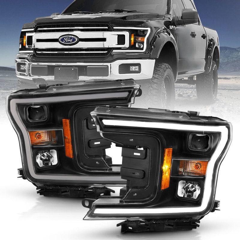 ANZO 2018-2019 Ford F-150 Projector Plank Style H.L. Black Amber (Without Switchback) ANZO Headlights  AXOPROS