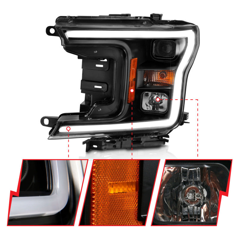 ANZO 2018-2019 Ford F-150 Projector Plank Style H.L. Black Amber (Without Switchback) ANZO Headlights  AXOPROS