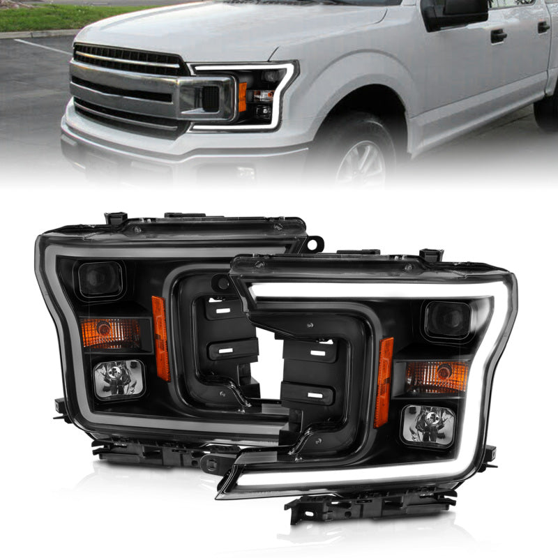 ANZO 2018-2019 Ford F-150 Projector Plank Style H.L. Black Amber (Without Switchback) ANZO Headlights  AXOPROS