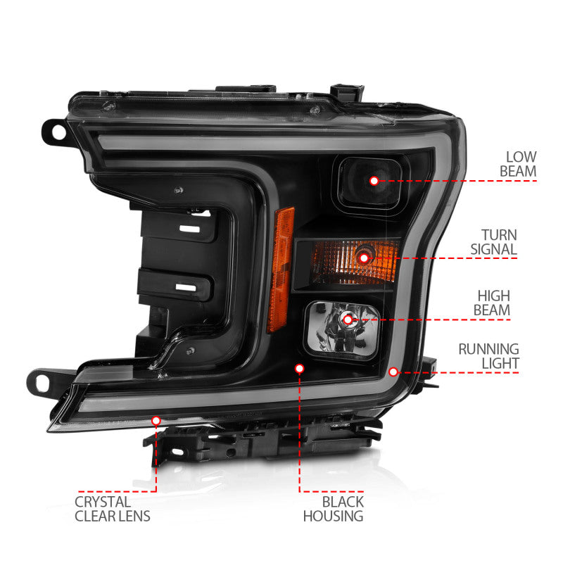 ANZO 2018-2019 Ford F-150 Projector Plank Style H.L. Black Amber (Without Switchback) ANZO Headlights  AXOPROS