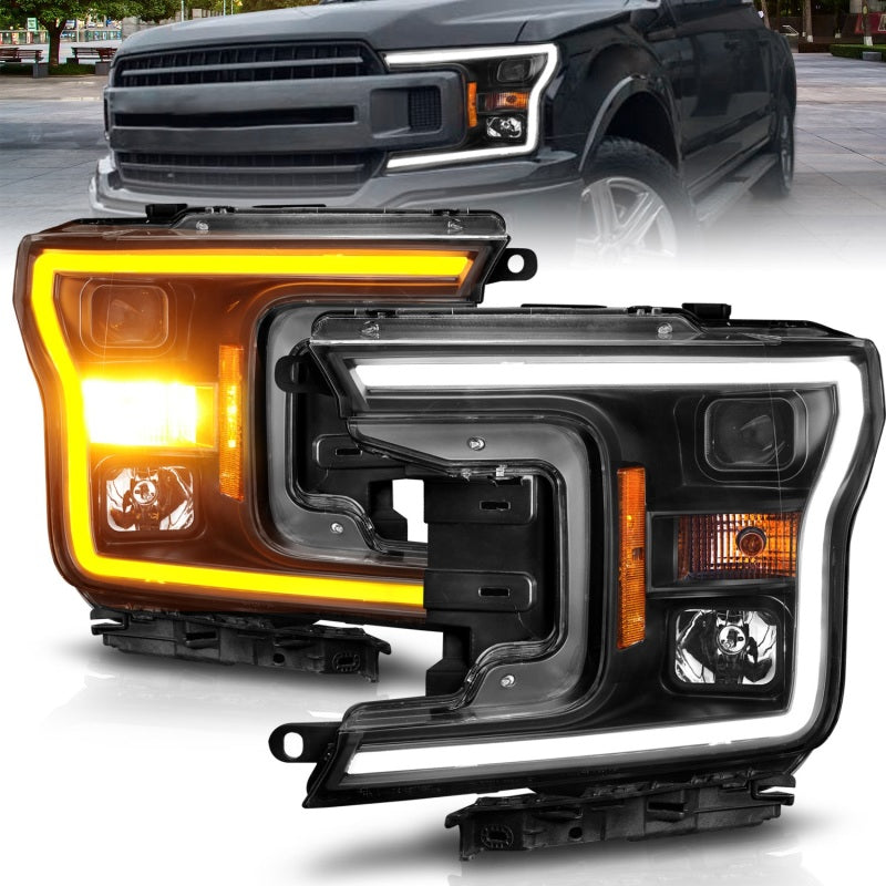ANZO 2018-2020 Ford F-150 Projector Headlight w/ Plank Style Switchback Black Housing ANZO Headlights  AXOPROS