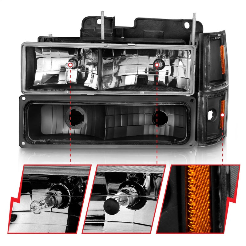 ANZO 88-98 Chevrolet C1500 Crystal Headlights Black ANZO Headlights  AXOPROS