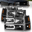 ANZO 88-98 Chevrolet C1500 Crystal Headlights w/ Light Bar Black Housing w/ Signal Side Markers 8Pcs ANZO Headlights  AXOPROS