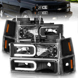 ANZO 88-98 Chevrolet C1500 Crystal Headlights w/ Light Bar Black Housing w/ Signal Side Markers 8Pcs ANZO Headlights  AXOPROS