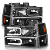 ANZO 88-98 Chevrolet C1500 Crystal Headlights w/ Light Bar Black Housing w/ Signal Side Markers 8Pcs ANZO Headlights  AXOPROS