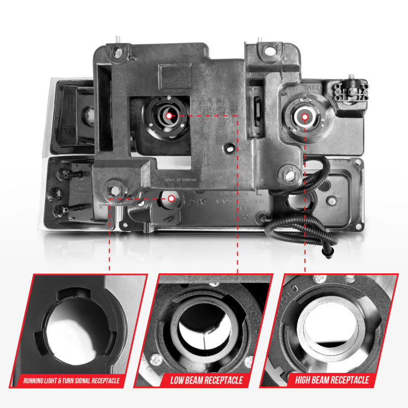 ANZO 88-98 Chevrolet C1500 Crystal Headlights w/ Light Bar Black Housing w/ Signal Side Markers 8Pcs ANZO Headlights  AXOPROS