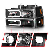 ANZO 88-98 Chevrolet C1500 Crystal Headlights w/ Light Bar Black Housing w/ Signal Side Markers 8Pcs ANZO Headlights  AXOPROS