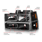 ANZO 88-98 Chevrolet C1500 Crystal Headlights w/ Light Bar Black Housing w/ Signal Side Markers 8Pcs ANZO Headlights  AXOPROS
