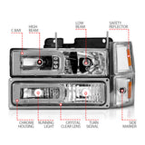 ANZO 88-98 Chevrolet C1500 Crystal Headlights w/Light Bar Chrome Housing w/ Signal Side Markers 8Pcs ANZO Headlights  AXOPROS