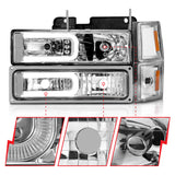 ANZO 88-98 Chevrolet C1500 Crystal Headlights w/Light Bar Chrome Housing w/ Signal Side Markers 8Pcs ANZO Headlights  AXOPROS