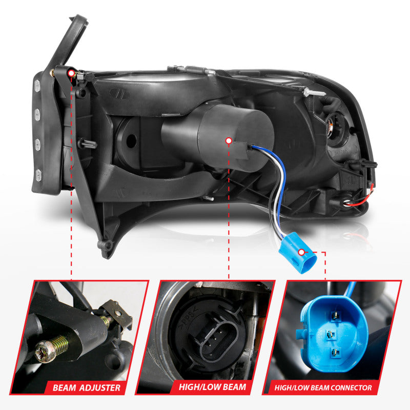 ANZO 94-02 Dodge RAM Crystal Headlight - w/ Light Bar Chrome Housing ANZO Headlights  AXOPROS