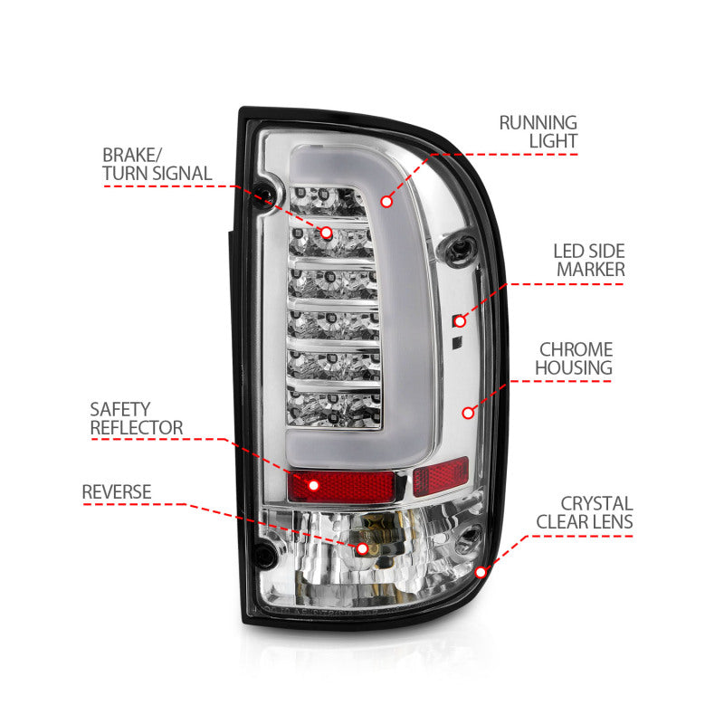ANZO 95-00 Toyota Tacoma LED Taillights Chrome Housing Clear Lens (Pair) ANZO Tail Lights  AXOPROS