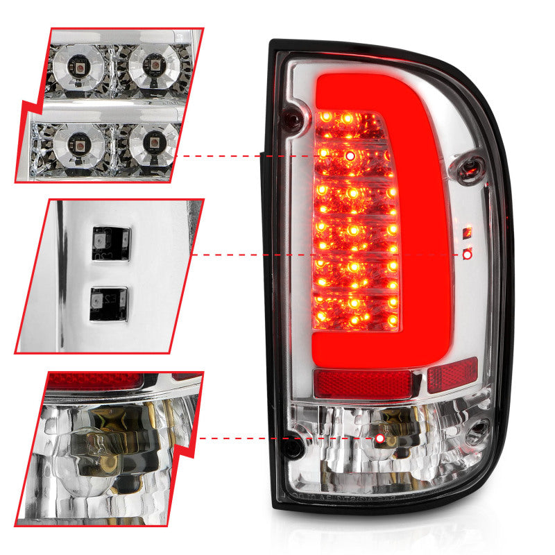 ANZO 95-00 Toyota Tacoma LED Taillights Chrome Housing Clear Lens (Pair) ANZO Tail Lights  AXOPROS