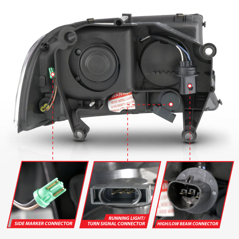 ANZO 97-04 Dodge Dakota/Durango Crystal headlight Set w/ Light Bar Black Housing ANZO Headlights  AXOPROS
