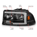 ANZO 97-04 Dodge Dakota/Durango Crystal headlight Set w/ Light Bar Black Housing ANZO Headlights  AXOPROS