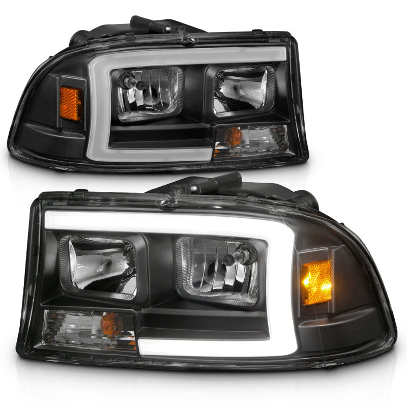 ANZO 97-04 Dodge Dakota/Durango Crystal headlight Set w/ Light Bar Black Housing ANZO Headlights  AXOPROS