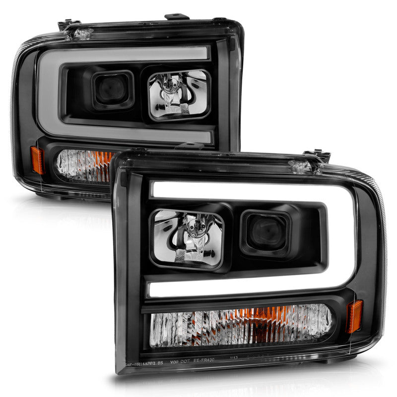 ANZO 99-04 Ford F250/F350/F450/Excursion (excl 99) Projector Headlights - w/ Light Bar Black Housing ANZO Headlights  AXOPROS
