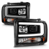 ANZO 99-04 Ford F250/F350/F450/Excursion (excl 99) Projector Headlights - w/ Light Bar Black Housing ANZO Headlights  AXOPROS