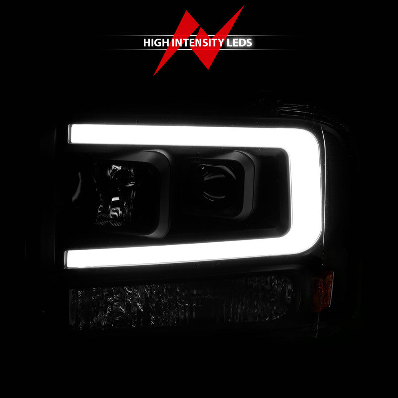 ANZO 99-04 Ford F250/F350/F450/Excursion (excl 99) Projector Headlights - w/ Light Bar Black Housing ANZO Headlights  AXOPROS