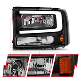 ANZO 99-04 Ford F250/F350/F450/Excursion (excl. 99) Crystal Headlights - w/ Light Bar Black Housing ANZO Headlights  AXOPROS