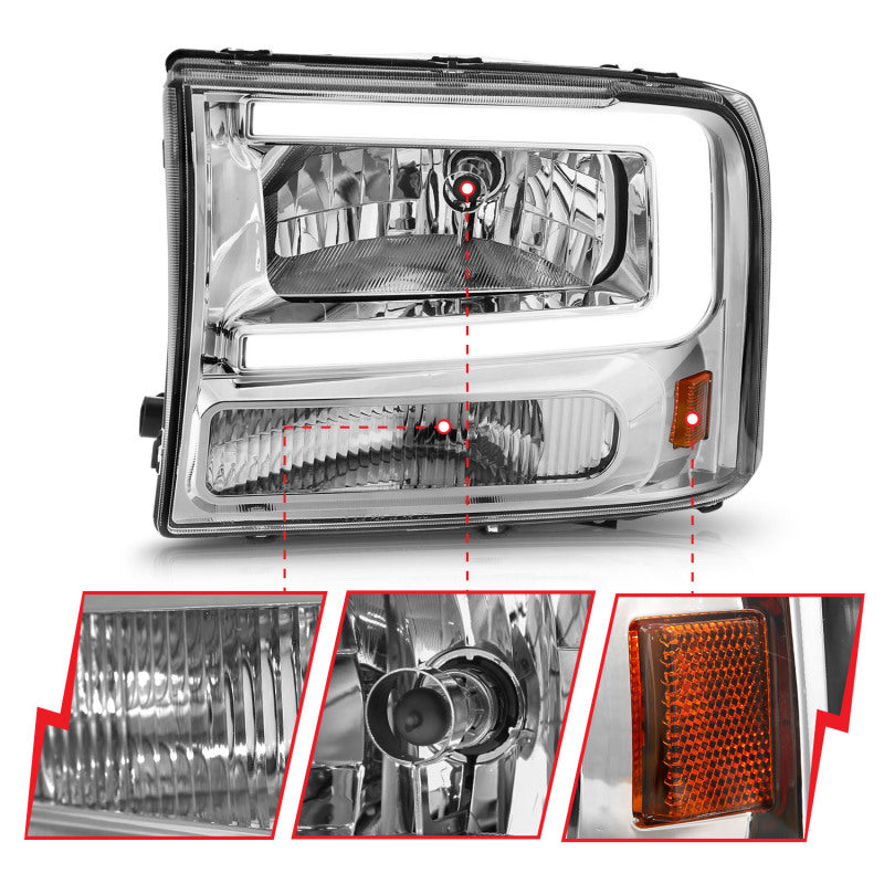 ANZO 99-04 Ford F250/F350/F450/Excursion (excl. 99) Crystal Headlights - w/ Light Bar Chrome Housing ANZO Headlights  AXOPROS