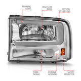 ANZO 99-04 Ford F250/F350/F450/Excursion (excl. 99) Crystal Headlights - w/ Light Bar Chrome Housing ANZO Headlights  AXOPROS