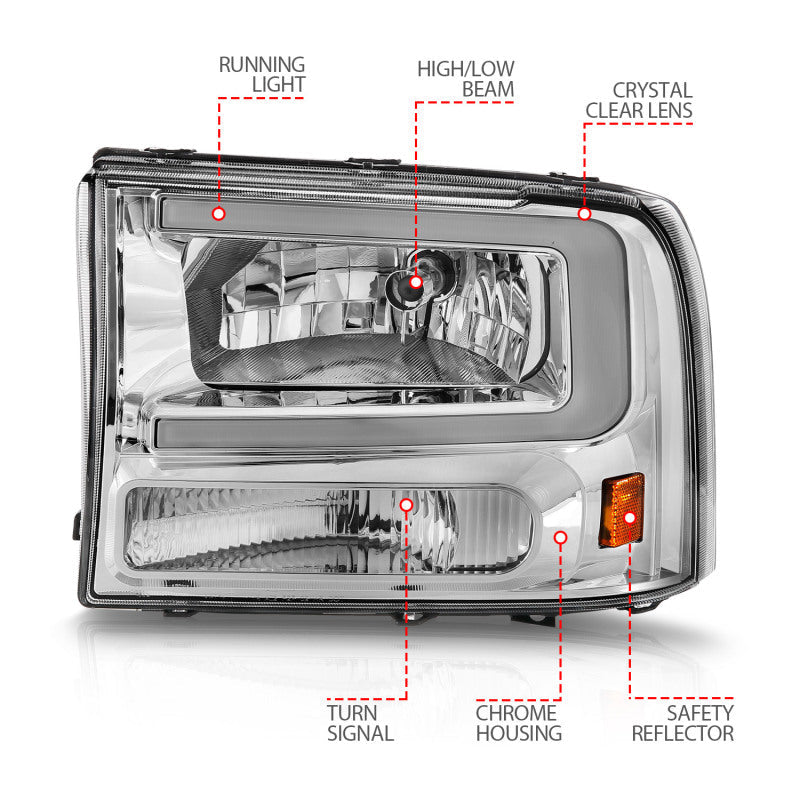 ANZO 99-04 Ford F250/F350/F450/Excursion (excl. 99) Crystal Headlights - w/ Light Bar Chrome Housing ANZO Headlights  AXOPROS