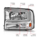 ANZO 99-04 Ford F250/F350/F450/Excursion (excl. 99) Crystal Headlights - w/ Light Bar Chrome Housing ANZO Headlights  AXOPROS