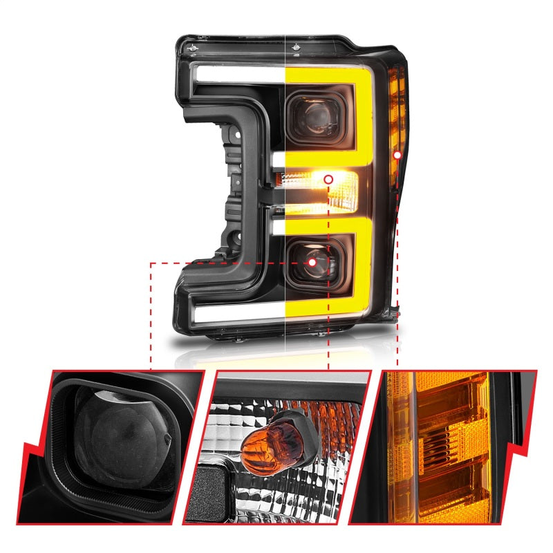 ANZO LED Headlights 17-18 Ford F-250 Super Duty Plank-Style L.E.D. Headlight Black (Pair) ANZO Headlights  AXOPROS