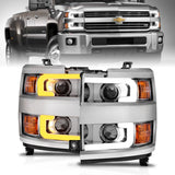 ANZO Projector Headlights 15-17 Chevrolet Silverado 2500HD / 3500HD Chrome w/ Chrome Rim ANZO Headlights  AXOPROS