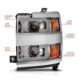 ANZO Projector Headlights 15-17 Chevrolet Silverado 2500HD / 3500HD Chrome w/ Chrome Rim ANZO Headlights  AXOPROS