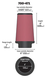 Airaid Universal Air Filter - Cone 4 x 6 x 4 5/8 x 9 w/ Short Flange Airaid Air Intake Components  AXOPROS
