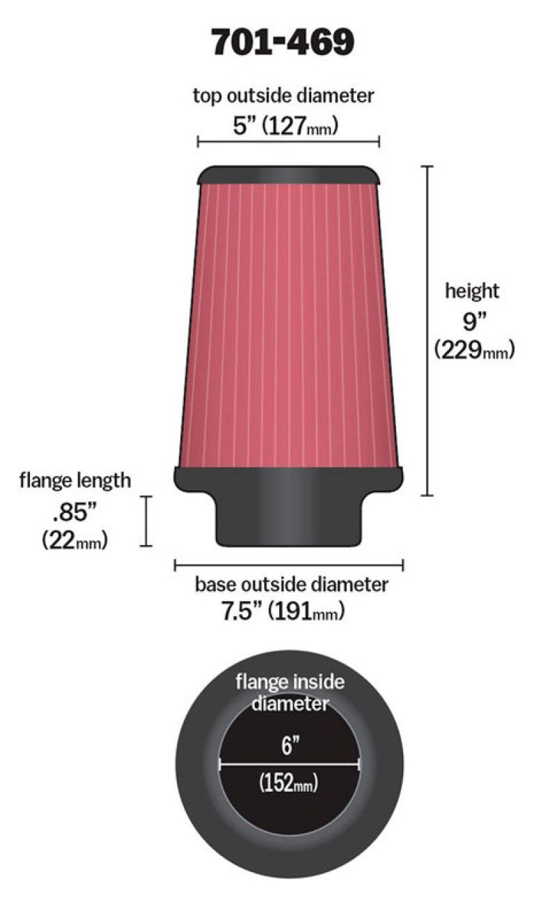 Airaid Universal Air Filter - Cone 6 x 7 1/4 x 5 x 9 Airaid Air Intake Components  AXOPROS