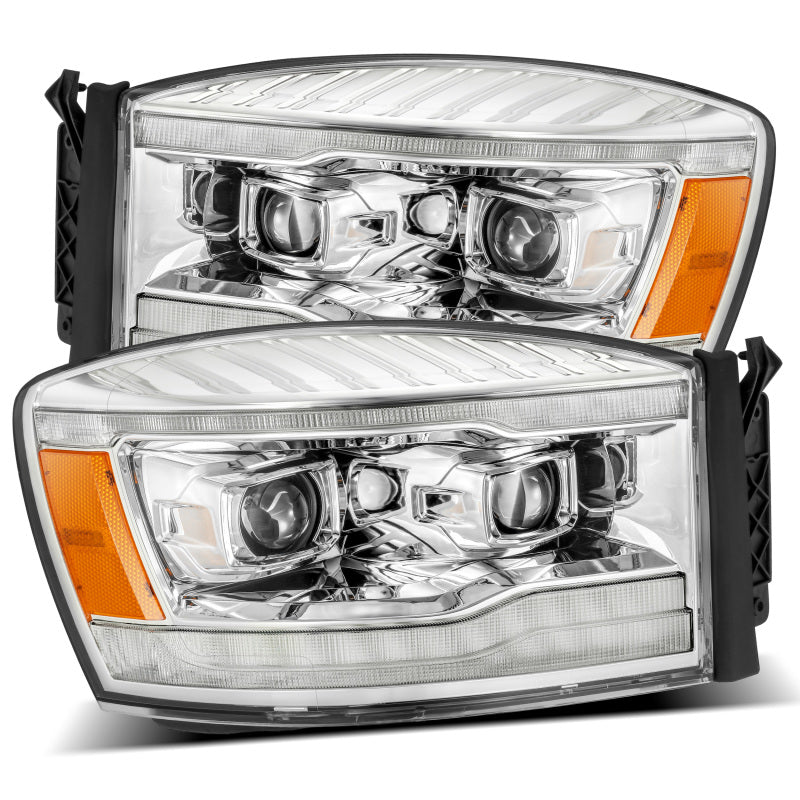 AlphaRex 06-08 Dodge Ram 1500HD LUXX LED Projector Headlights Plank Style Chrome w/Seq Signal/DRL AlphaRex Headlights  AXOPROS