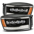 AlphaRex 06-08 Dodge Ram 1500HD NOVA LED ProjHeadlights Plank Style Blk w/Seq Signal/DRL/Amber LED AlphaRex Headlights  AXOPROS