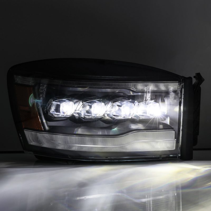 AlphaRex 06-08 Ram 1500HD NOVA LED Proj Headlights Plnk Style Alpha Blk w/Seq Signal/DRL/Amber LED AlphaRex Headlights  AXOPROS