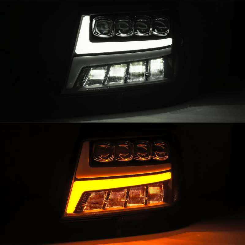 AlphaRex 07-13 Chevy Avalanche NOVA LED Proj Headlights Plank Style Gloss Black w/Activ Light/DRL AlphaRex Headlights  AXOPROS