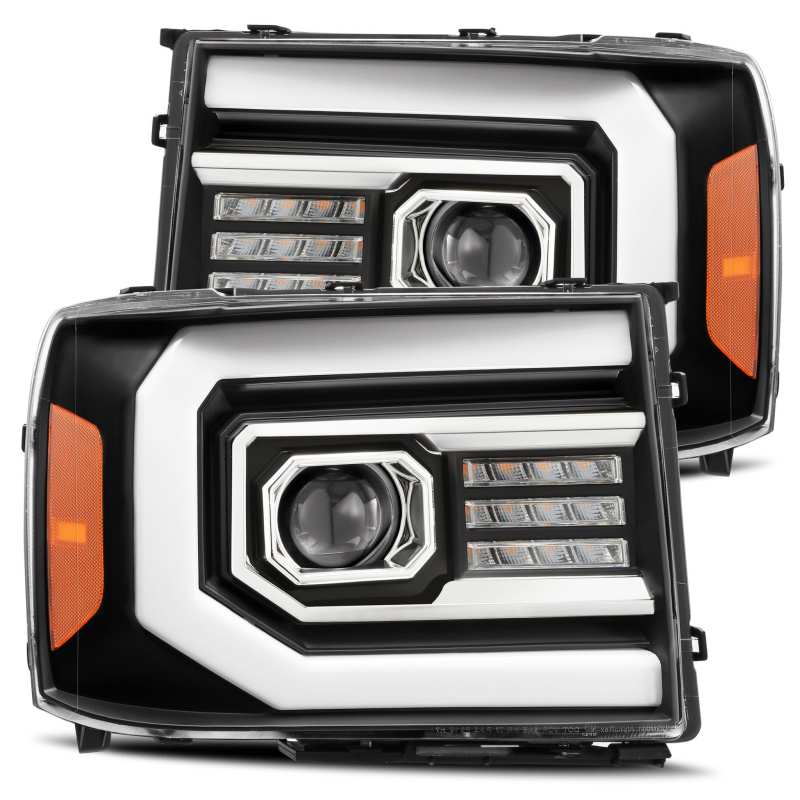 AlphaRex 07-13 GMC 1500HD PRO-Series Proj Headlights Plank Style Matte Blk w/Activ Light/Seq Signal AlphaRex Headlights  AXOPROS
