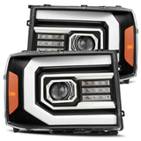 AlphaRex 07-13 GMC 1500HD PRO-Series Proj Headlights Plank Style Matte Blk w/Activ Light/Seq Signal AlphaRex Headlights  AXOPROS
