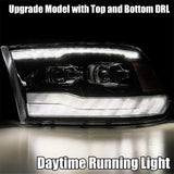 AlphaRex 09-18 Dodge Ram 1500HD LUXX LED Proj Headlights Plnk Style Blk w/Activ Light/Seq Signal/DRL AlphaRex Headlights  AXOPROS