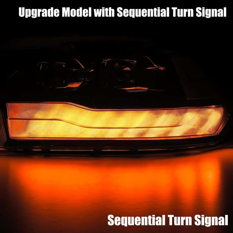 AlphaRex 09-18 Dodge Ram 1500HD LUXX LED Proj Headlights Plnk Style Blk w/Activ Light/Seq Signal/DRL AlphaRex Headlights  AXOPROS
