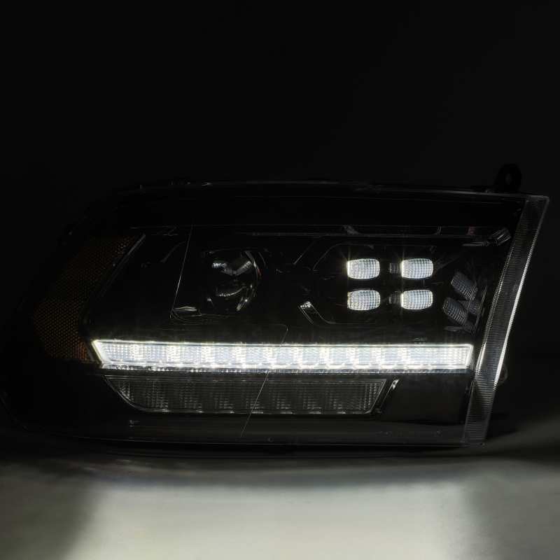 AlphaRex 09-18 Dodge Ram 1500HD PRO-Series Proj Headlights Plank Style Alpha Black w/Seq Signal/DRL AlphaRex Headlights  AXOPROS