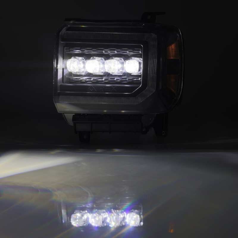 AlphaRex 14-18 GMC Sierra NOVA LED Proj Headlights Plank Style Black w/Activ Light/Seq Signal/DRL AlphaRex Headlights  AXOPROS